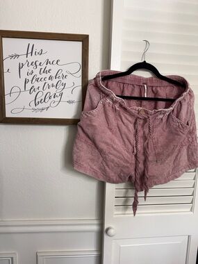 Free People Mauve Pink Drawstring Linen Blend Shorts